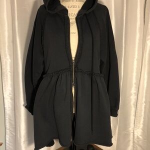 Free People Black Hooded Zip-Front Bomber Jacket